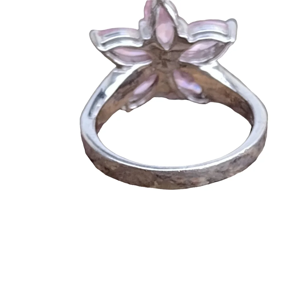 Sterling SIlver ring signed AK opal and pinkstones size 8 Fine Jewelry - Picture 4 of 9